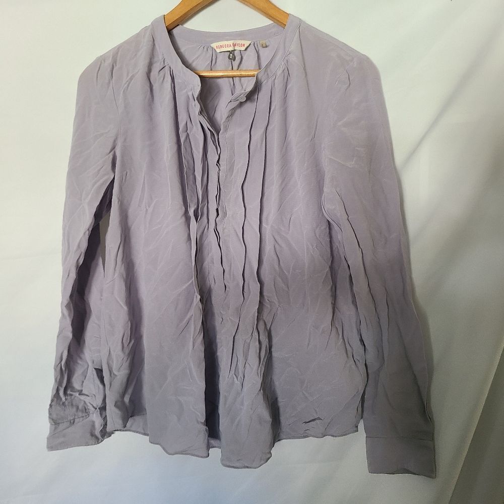 Rebecca Taylor Pleated Front Long Sleeve 100% Silk Blouse sz 8